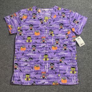 ILoveScrubs Franken Kitty Cat Women Scrub Top MEDIUM Halloween Medical NEW